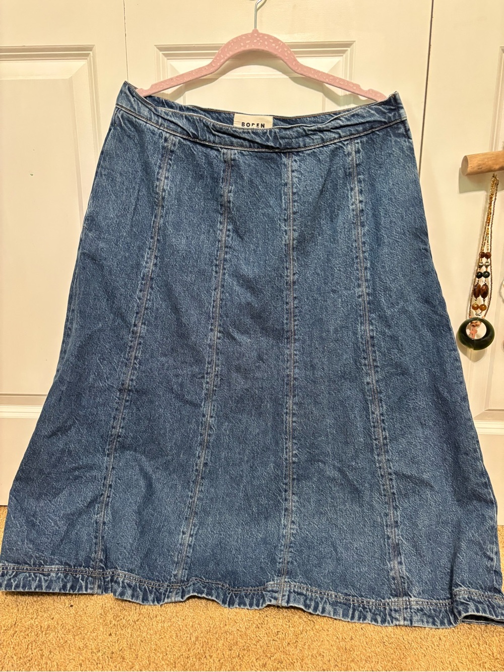 Boden Blue Denim A-Line Panel Skirt- Mid length